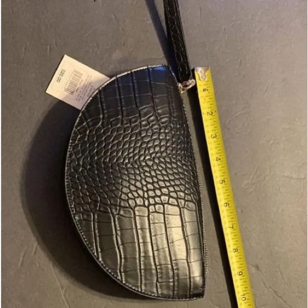 NWT Womens small fake croc wristlet wallet black